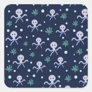 Octopus under the sea kids pattern square sticker