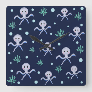 Octopus under the sea kids pattern square wall clock
