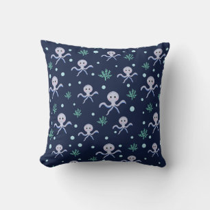 Octopus under the sea kids pattern throw pillow
