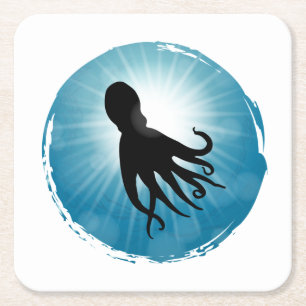 Octopus Underwater Aquatic Life Square Paper Coaster