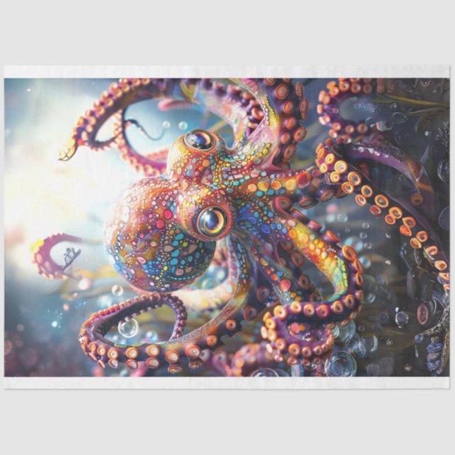 Octopus Vibrantly Coloured Decoupage Tissue Paper (Front)