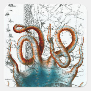 Octopus Vintage Map Square Sticker