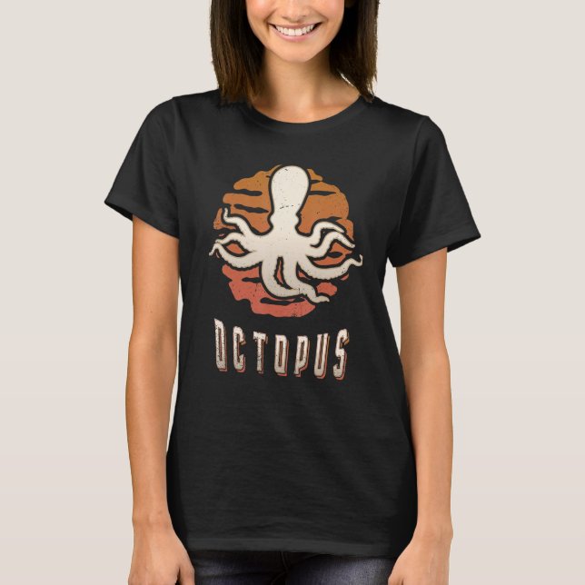 Octopus Vintage Retro Classic Animal Sunset T-Shirt (Front)
