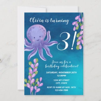 Octopus violet Invitation d'anniversaire