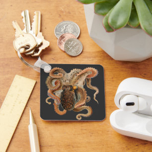 Octopus Vulgaris, Vintage Marine Life Animals Keychain