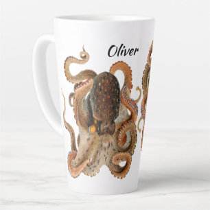 Octopus Vulgaris, Vintage Marine Life Animals Latte Mug