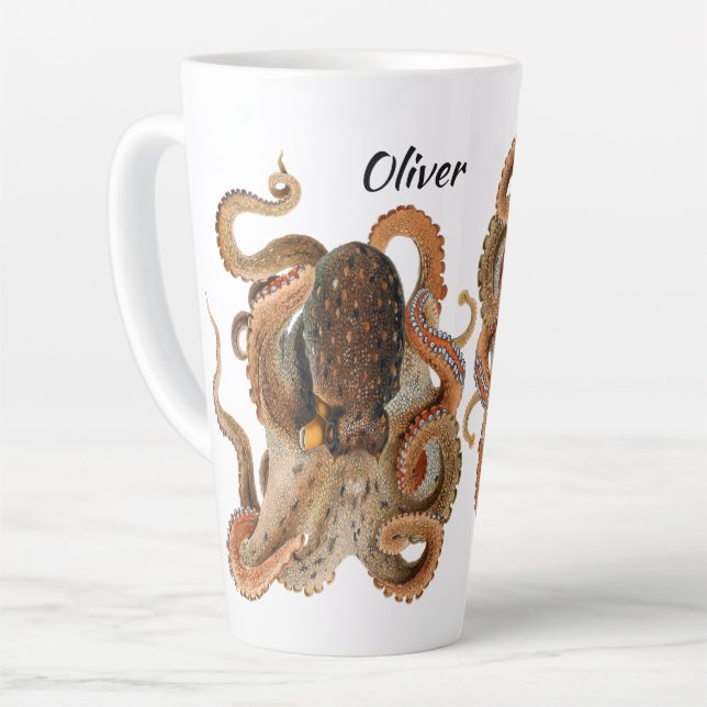 Octopus Vulgaris, Vintage Marine Life Animals Latte Mug (Left Angle)