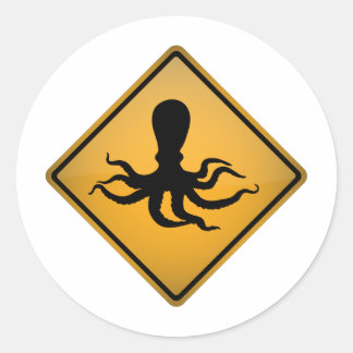 Octopus Warning Sign Classic Round Sticker