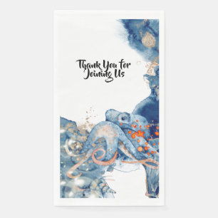 Octopus watercolor ocean mammals blue orange chic napkin