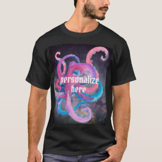 octopus watercolor space ocean pink blue T-Shirt