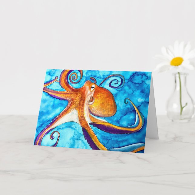 Octopus watercolor under the sea art card (Small Plant)