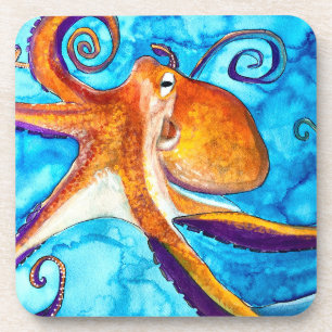 Octopus watercolor under the sea art coaster
