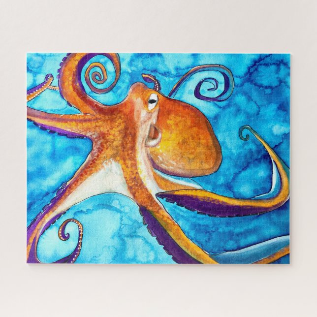 Octopus watercolor under the sea art jigsaw puzzle (Horizontal)
