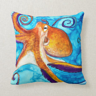 Octopus watercolor under the sea art throw pillow