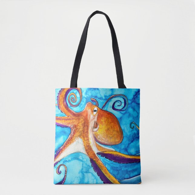 Octopus watercolor under the sea art tote bag (Front)