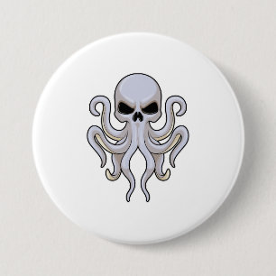 Octopus with 8 Arms & Skull 3 Inch Round Button