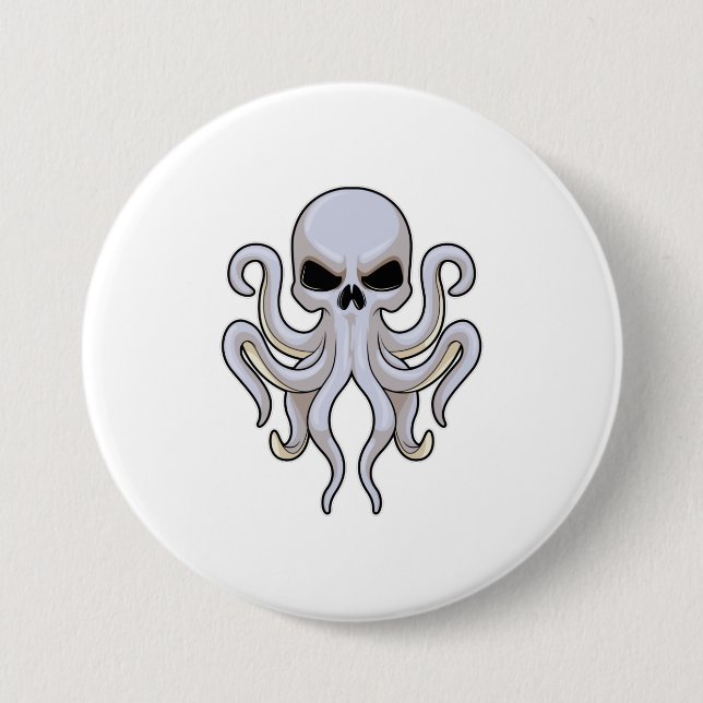 Octopus with 8 Arms & Skull 3 Inch Round Button (Front)