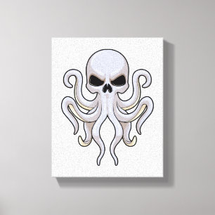 Octopus with 8 Arms & Skull Canvas Print