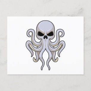 Octopus with 8 Arms & Skull Postcard