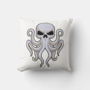 Octopus with 8 Arms & Skull Throw Pillow