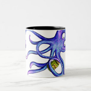 Octopus with a pickle jar Two-Tone coffee mug