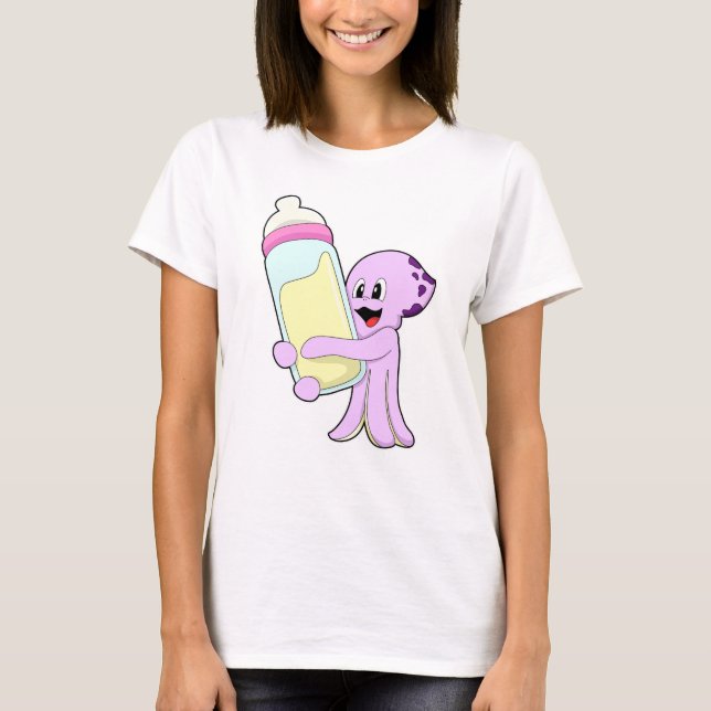 Octopus with Baby bottle Milk T-Shirt (Front)