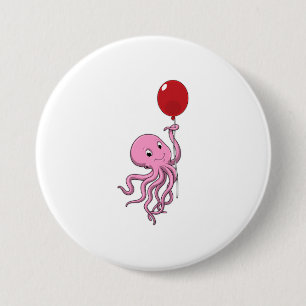 Octopus with Balloon 3 Inch Round Button