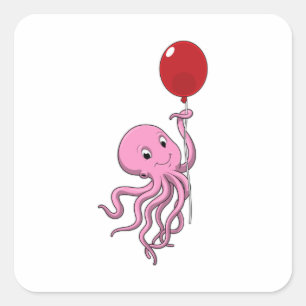 Octopus with Balloon Square Sticker