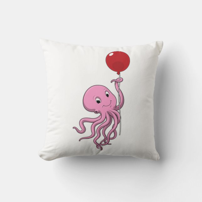 Octopus with Balloon Throw Pillow (Front)