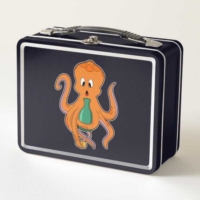 Octopus with Bottle.PNG Metal Lunch Box (Front)