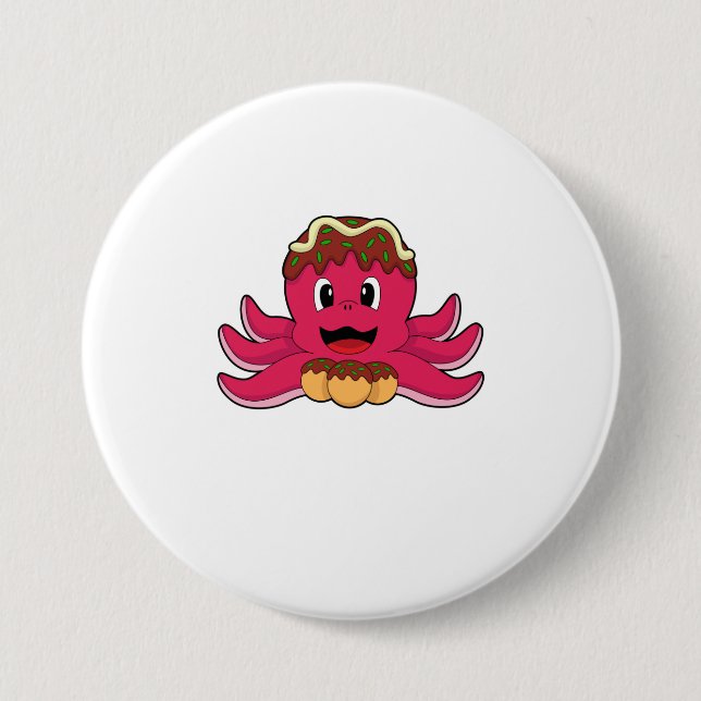 Octopus with Cake 3 Inch Round Button (Front)