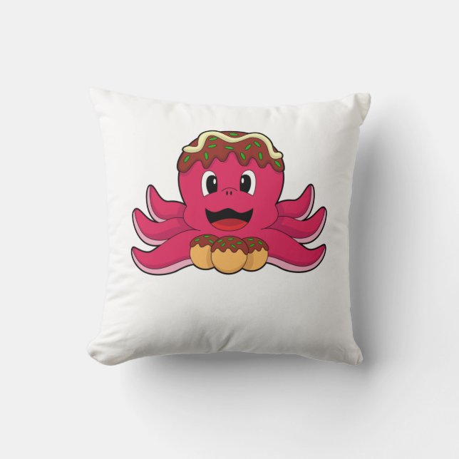 Octopus with Cake Throw Pillow (Front)