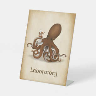 Octopus With Chemistry Flask Science Laboratory Pedestal Sign
