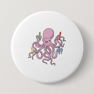 Octopus with Crayon 3 Inch Round Button