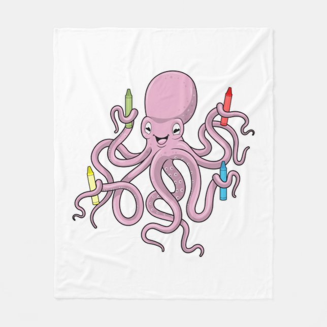 Octopus with Crayon Fleece Blanket (Front)