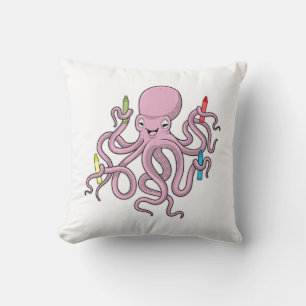 Octopus with Crayon Throw Pillow