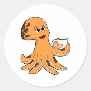 Octopus with Cup of Coffee Classic Round Sticker