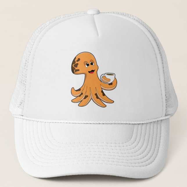 Octopus with Cup of Coffee Trucker Hat (Front)