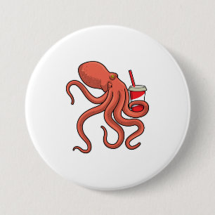Octopus with Drink 3 Inch Round Button