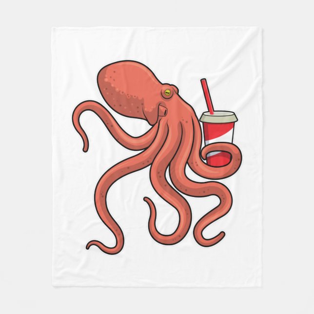 Octopus with Drink Fleece Blanket (Front)