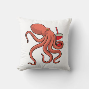 Octopus with Drink Throw Pillow