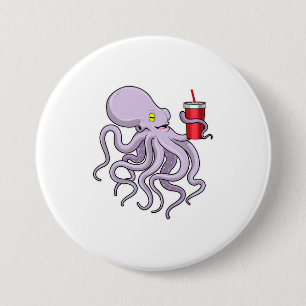 Octopus with Drinking mug 3 Inch Round Button
