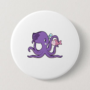 Octopus with Fish.PNG 3 Inch Round Button