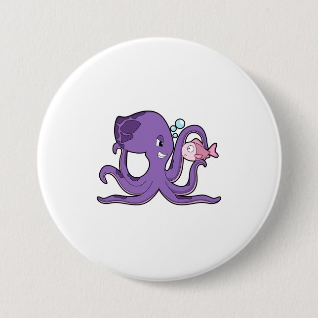 Octopus with Fish.PNG 3 Inch Round Button (Front)