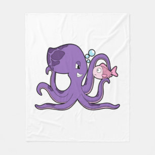 Octopus with Fish.PNG Fleece Blanket