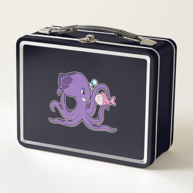 Octopus with Fish.PNG Metal Lunch Box (Front)