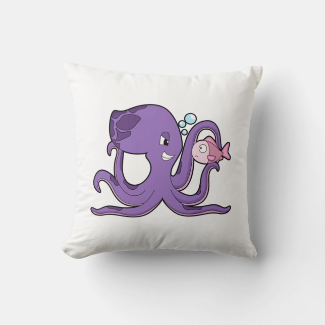 Octopus with Fish.PNG Throw Pillow (Front)