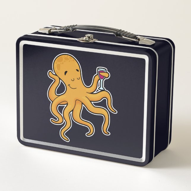 Octopus with Glass of Juice Metal Lunch Box (Front)