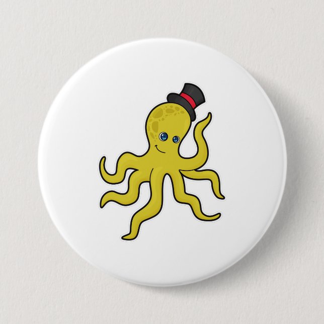 Octopus with Hat 3 Inch Round Button (Front)