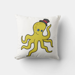 Octopus with Hat Throw Pillow